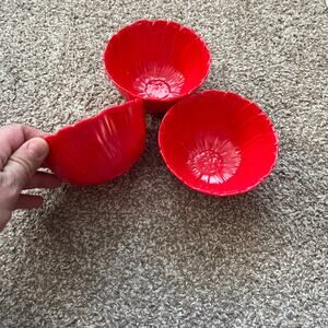 Red Flower Petal Melamine Bowls Set of 3 Ruffled Cabbage Poppy Summer Salad
